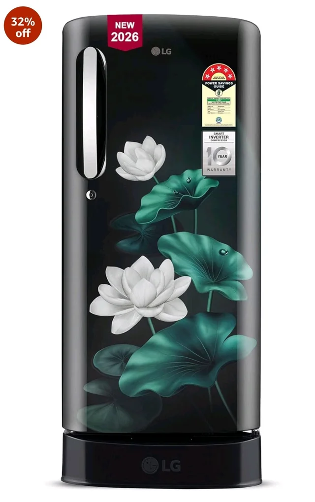 LG Smart Choice 185 L, 5 Star, Smart Inverter, Direct Cool Single Door Refrigerator (GLD1956ZAEL, Emerald Lotus, Base stand with Drawer, Runs on a Home Inverter,Fit Max Chiller Tray, 2026 Model)
Amazon's Choice