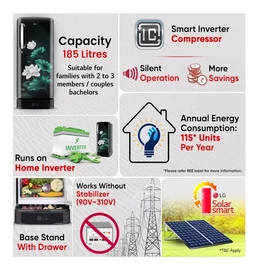 LG Smart Choice 185 L, 5 Star, Smart Inverter, Direct Cool Single Door Refrigerator (GLD1956ZAEL, Emerald Lotus, Base stand with Drawer, Runs on a Home Inverter,Fit Max Chiller Tray, 2026 Model)
Amazon's Choice