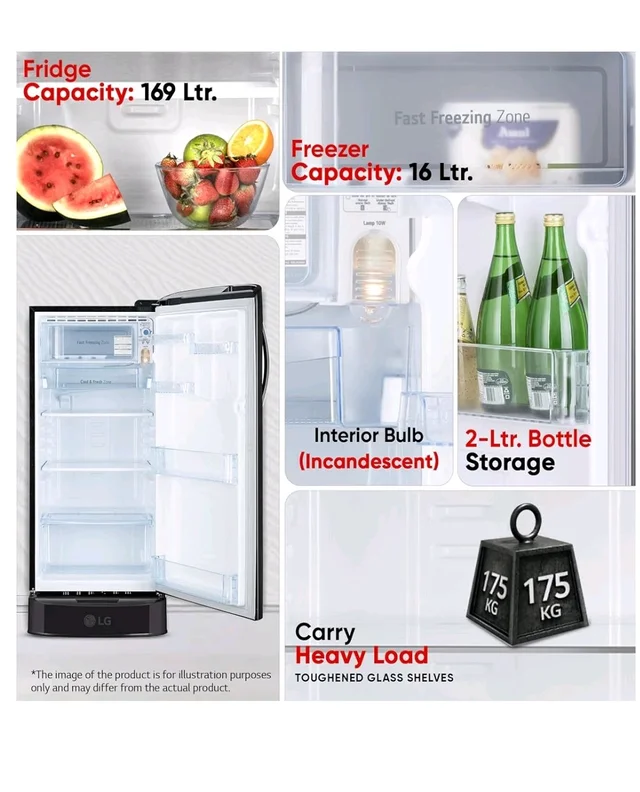 LG Smart Choice 185 L, 5 Star, Smart Inverter, Direct Cool Single Door Refrigerator (GLD1956ZAEL, Emerald Lotus, Base stand with Drawer, Runs on a Home Inverter,Fit Max Chiller Tray, 2026 Model)
Amazon's Choice