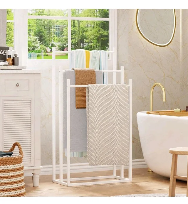 Lukzer Premium Metal Towel Rack | 3-Bar Sturdy Free-Standing Garment Organizer Stand | Multi-Functional & Versatile for Towels, Clothes, and Accessories (MGS-007/White/45x22x85 cm)
600+ bought in past month