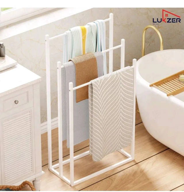 Lukzer Premium Metal Towel Rack | 3-Bar Sturdy Free-Standing Garment Organizer Stand | Multi-Functional & Versatile for Towels, Clothes, and Accessories (MGS-007/White/45x22x85 cm)
600+ bought in past month