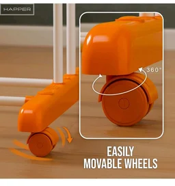 Happer Premium Clothes Stand for Drying with Wheels | Portable | 3 Layer Rack for Balcony | Foldable Wings | 24 Hanger Rods | Anti Rust Steel Metal (Orange | Prince Jumbo)
