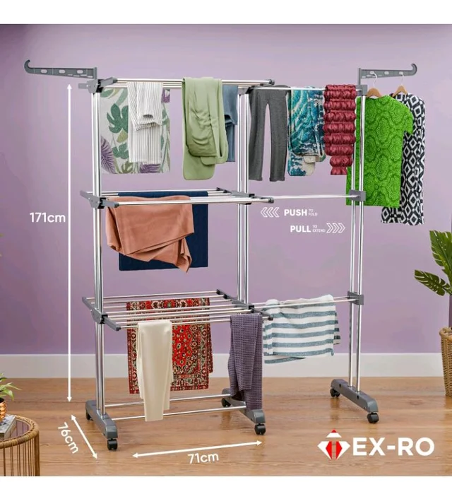 -RO Expandable Clothes Drying Stand for Home|Cloth Dryer Stand with Wheel|Cloth Stand for Drying Clothes Foldable|Stainless Steel Clothes Hanging Stand|Cloth Rack for Balcony(3 Layer, Grey)
700+ bought in past month
39%
off