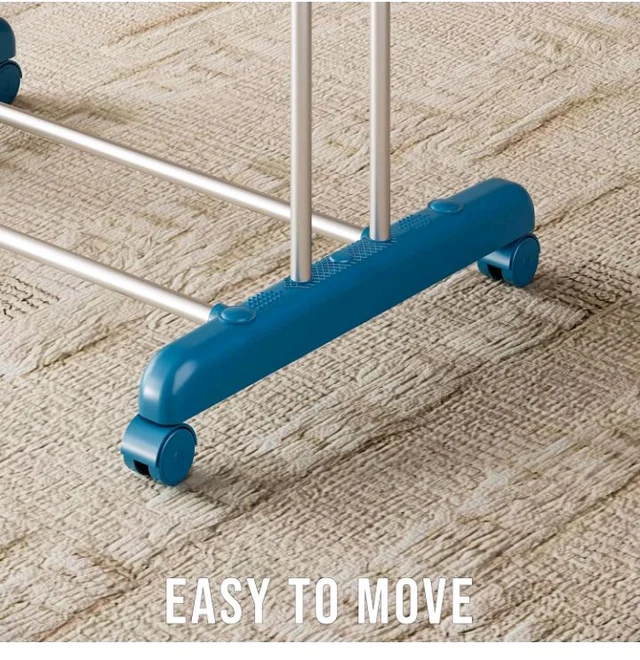 Cloth Drying Rack | Foldable and Movable | Silver & Teal | Iron, Plastic |