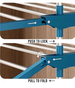 Cloth Drying Rack | Foldable and Movable | Silver & Teal | Iron, Plastic |