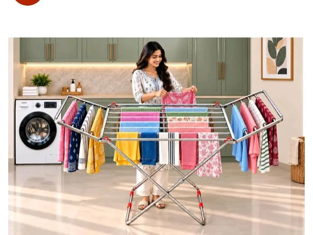 Purnima Marketing Stainless Steel Foldable Clothes Stand for Drying Double Rack Cloth Stands for Drying/Cloth Drying standSteel (Cross) (Square