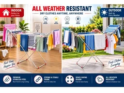 Purnima Marketing Stainless Steel Foldable Clothes Stand for Drying Double Rack Cloth Stands for Drying/Cloth Drying standSteel (Cross) (Square