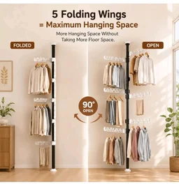 Homero Clothes Drying Stand for Balcony, Heavy Duty Telescopic Clothes Rack, 5 Folding Wings, Height Adjustable 3ft - 10ft, Space Saving Corner Hanger
50%
off