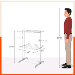 Bathla 2 Level Modular Cloth Drying Stand with Wheels - Rustproof Portable Steel Laundry Rack (Grey - Medium) - Clothes Dryer for Balcony, Indoor & Outdoor Use