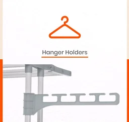 Bathla 2 Level Modular Cloth Drying Stand with Wheels - Rustproof Portable Steel Laundry Rack (Grey - Medium) - Clothes Dryer for Balcony, Indoor & Outdoor Use
