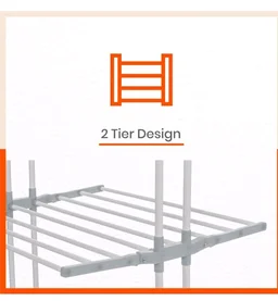 Bathla 2 Level Modular Cloth Drying Stand with Wheels - Rustproof Portable Steel Laundry Rack (Grey - Medium) - Clothes Dryer for Balcony, Indoor & Outdoor Use