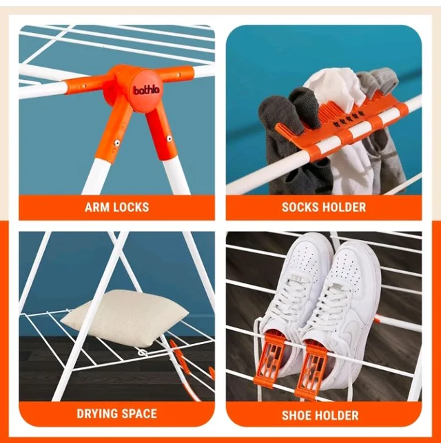 Bathla Foldable Cloth Drying Stand - Neo | 26 Drying Rails | Weather Resistant Alloy Steel Laundry Rack | Lightweight Clothes Dryer Stand for Home & Balcony | 2 Year Warranty (Bright Orange)
300+ bought in past month