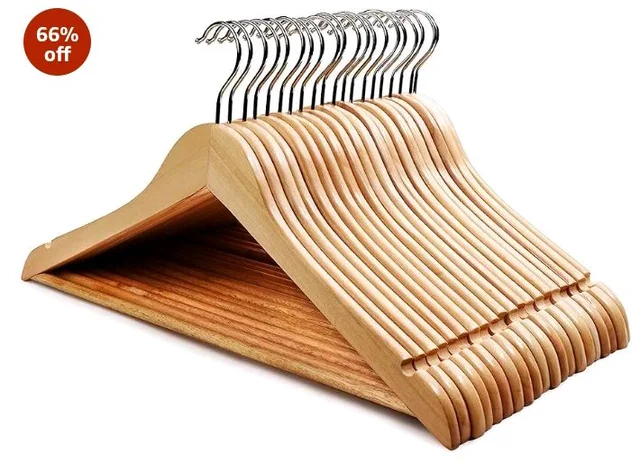 STAR WORK Solid Wood Natural Finish Garment Hangers With Non-Slip Bar And Precisely Cut Notches, 360 Degree Swivel C