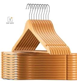 STAR WORK Solid Wood Natural Finish Garment Hangers With Non-Slip Bar And Precisely Cut Notches, 360 Degree Swivel C