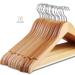 STAR WORK Solid Wood Natural Finish Garment Hangers With Non-Slip Bar And Precisely Cut Notches, 360 Degree Swivel C