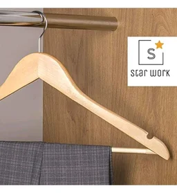 STAR WORK Solid Wood Natural Finish Garment Hangers With Non-Slip Bar And Precisely Cut Notches, 360 Degree Swivel C