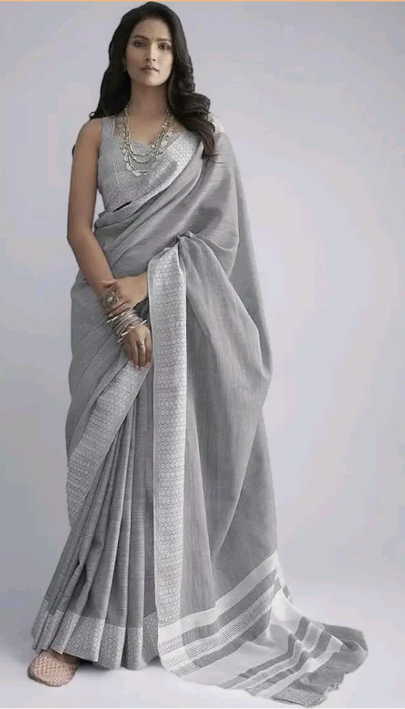 SIRIL Women's Self Woven, Jacquard Border Cotton Saree with Unstitched Blouse