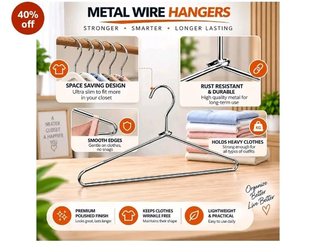 PulGos Pack of 24 Metal Clothes Hanger–Rust Free & Heavy Duty |Non-Slip Ultra-Thin Hangers for Wardrobe |Lightweight & Durable Design| Space-Saving Closet Organizer with Smooth Finish for All Garments
#1 Best Seller
in Standard Clothes Hangers