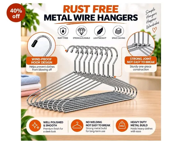 PulGos Pack of 24 Metal Clothes Hanger–Rust Free & Heavy Duty |Non-Slip Ultra-Thin Hangers for Wardrobe |Lightweight & Durable Design| Space-Saving Closet Organizer with Smooth Finish for All Garments
#1 Best Seller
in Standard Clothes Hangers