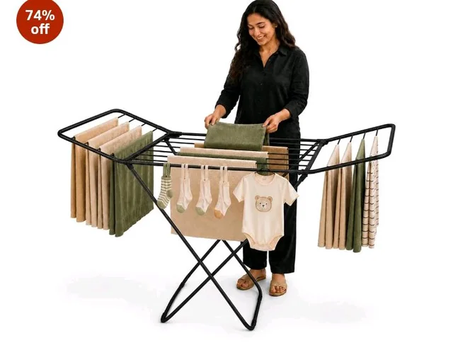 Premium Steel Clothes Drying Stand | Foldable Cloth Dryer Stand, 3-Way Folding Design, Space-Saving Flat Folding Laundry Drying Rack for Indoor & Outdoor