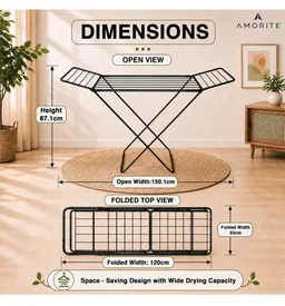 Premium Steel Clothes Drying Stand | Foldable Cloth Dryer Stand, 3-Way Folding Design, Space-Saving Flat Folding Laundry Drying Rack for Indoor & Outdoor