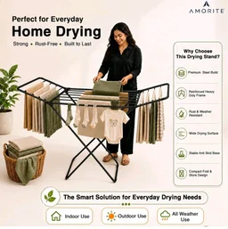 Premium Steel Clothes Drying Stand | Foldable Cloth Dryer Stand, 3-Way Folding Design, Space-Saving Flat Folding Laundry Drying Rack for Indoor & Outdoor