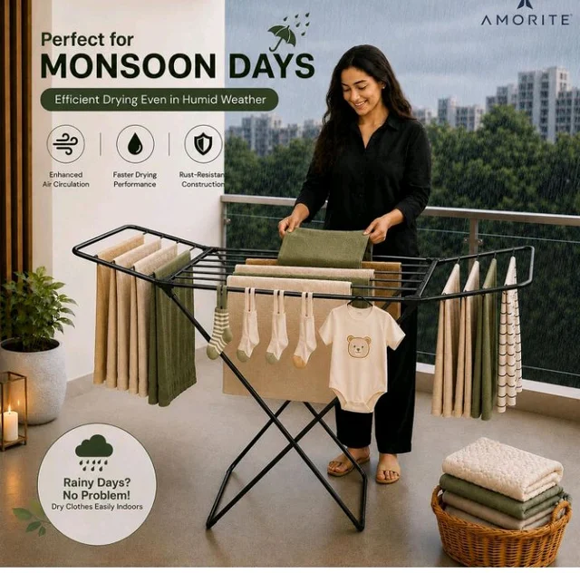 Premium Steel Clothes Drying Stand | Foldable Cloth Dryer Stand, 3-Way Folding Design, Space-Saving Flat Folding Laundry Drying Rack for Indoor & Outdoor