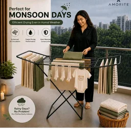 Premium Steel Clothes Drying Stand | Foldable Cloth Dryer Stand, 3-Way Folding Design, Space-Saving Flat Folding Laundry Drying Rack for Indoor & Outdoor