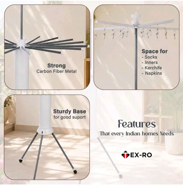 -RO Octopus Clothes Drying Stand with Lockable Wheels Stand | 2 Layer Steel Cloth Dryer Stand | 360° Rotating Top Hanger | Foldable Heavy Duty Cloth Hanging Stand for Balcony, Indoor & Outdoor
100+ bought in past month