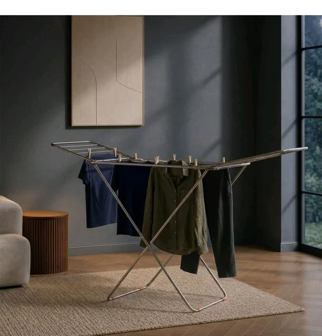 Heavy Duty Stainless Steel Foldable Cloth Dryer Stand | Strong Build | 3-Way Folding | Anti-Corrosion | PVC Bushes | Easy to Carry | 42 Ft Drying Length | Expandable Wings | 17 Rails | Pack of