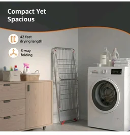 Heavy Duty Stainless Steel Foldable Cloth Dryer Stand | Strong Build | 3-Way Folding | Anti-Corrosion | PVC Bushes | Easy to Carry | 42 Ft Drying Length | Expandable Wings | 17 Rails | Pack of