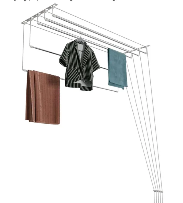 BonKaso Heavy Duty Stainless Steel Ceiling Cloth Dryer (6 Feet x 6 Pipes) | (180D x 72W x 10H cm) UV Protected Nylon Ropes | Drop Down Clothes Stand for Drying | Space-Saving Clothes Hanger for Home