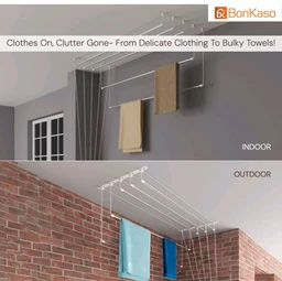 BonKaso Heavy Duty Stainless Steel Ceiling Cloth Dryer (6 Feet x 6 Pipes) | (180D x 72W x 10H cm) UV Protected Nylon Ropes | Drop Down Clothes Stand for Drying | Space-Saving Clothes Hanger for Home