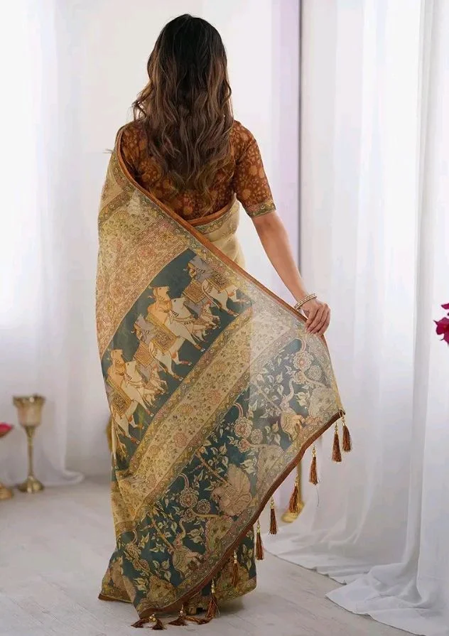 SIRIL Women's Cotton Linen Kalamkari Printed Handloom Saree with Unstitched Blouse Piece
50+ bought in past month