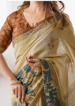 SIRIL Women's Cotton Linen Kalamkari Printed Handloom Saree with Unstitched Blouse Piece
50+ bought in past month