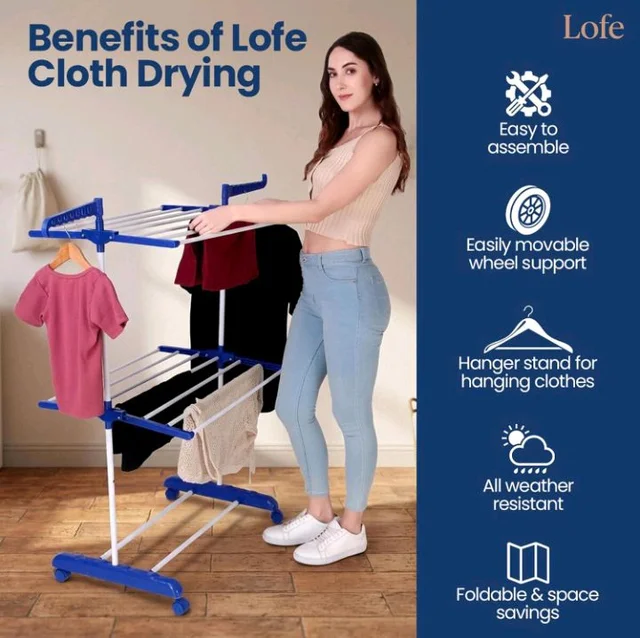 LOFE Steel Floor Cloth Dryer Stand, 2 Tier Foldable, 14 Rods
Cloth Stand For Drying Clothes Foldable | 14 Hanging Rods | Anti-Rust Metal | Indoor & Outdoor | Portable & Space Saving