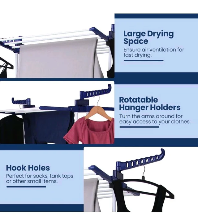 LOFE Steel Floor Cloth Dryer Stand, 2 Tier Foldable, 14 Rods
Cloth Stand For Drying Clothes Foldable | 14 Hanging Rods | Anti-Rust Metal | Indoor & Outdoor | Portable & Space Saving