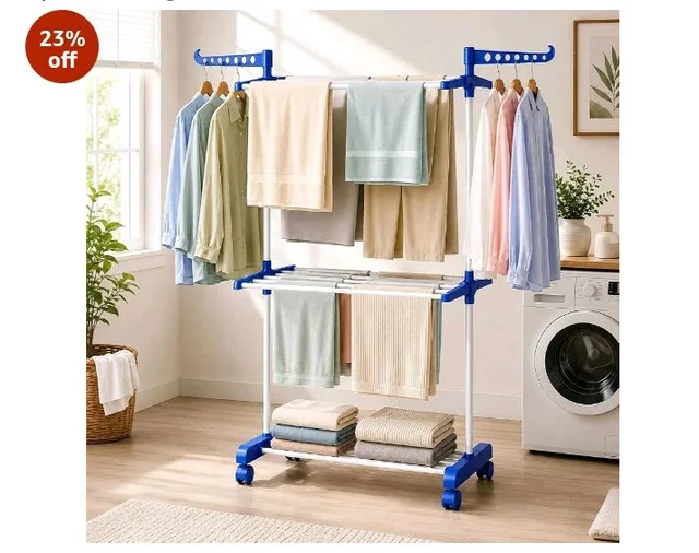 LOFE Steel Floor Cloth Dryer Stand, 2 Tier Foldable, 14 Rods
Cloth Stand For Drying Clothes Foldable | 14 Hanging Rods | Anti-Rust Metal | Indoor & Outdoor | Portable & Space Saving