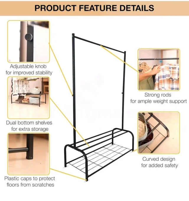 V Engineering Clothes Rack Heavy-Duty Garment Rack with 2 Storage Shelf, Single Rail Hanging Stand for Clothes, Shoes & Accessories, Free-Standing Clothing Organizer for Bedroom, Entryway & Closet
20%
off