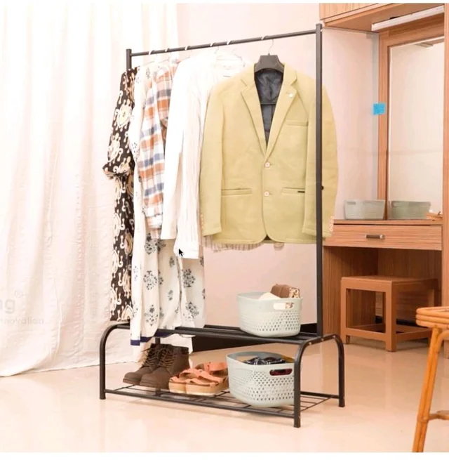 V Engineering Clothes Rack Heavy-Duty Garment Rack with 2 Storage Shelf, Single Rail Hanging Stand for Clothes, Shoes & Accessories, Free-Standing Clothing Organizer for Bedroom, Entryway & Closet
20%
off