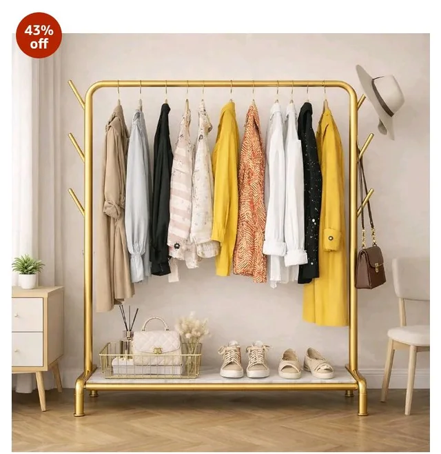 Owme Heavy Duty Metal Garment Rack with Wheels | Portable Clothes Hanging Stand | Rolling Clothing Rack for Bedroom, Laundry & Retail Store | Space Saving Cloth Stand - GOLD, SINGLE STAND