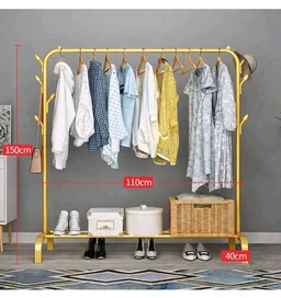 Owme Heavy Duty Metal Garment Rack with Wheels | Portable Clothes Hanging Stand | Rolling Clothing Rack for Bedroom, Laundry & Retail Store | Space Saving Cloth Stand - GOLD, SINGLE STAND