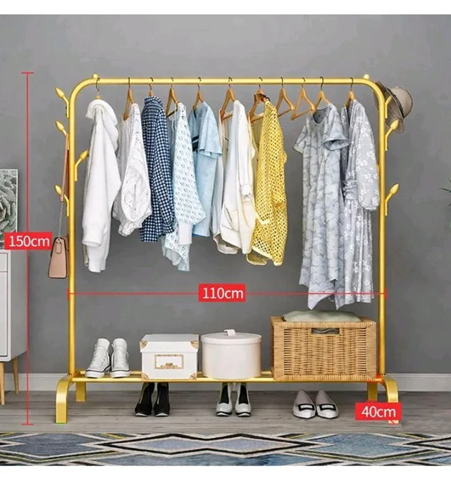 Owme Heavy Duty Metal Garment Rack with Wheels | Portable Clothes Hanging Stand | Rolling Clothing Rack for Bedroom, Laundry & Retail Store | Space Saving Cloth Stand - GOLD, SINGLE STAND