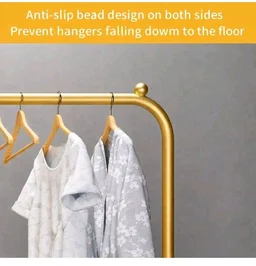Owme Heavy Duty Metal Garment Rack with Wheels | Portable Clothes Hanging Stand | Rolling Clothing Rack for Bedroom, Laundry & Retail Store | Space Saving Cloth Stand - GOLD, SINGLE STAND