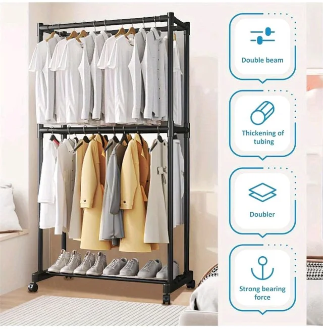 Owme Heavy Duty Metal Garment Rack with Wheels | Portable Clothes Hanging Stand | Rolling Clothing Rack for Bedroom, Laundry & Retail Store | Space Saving Cloth Stand - METAL BLACK, DOUBLE STAND
50+ bou