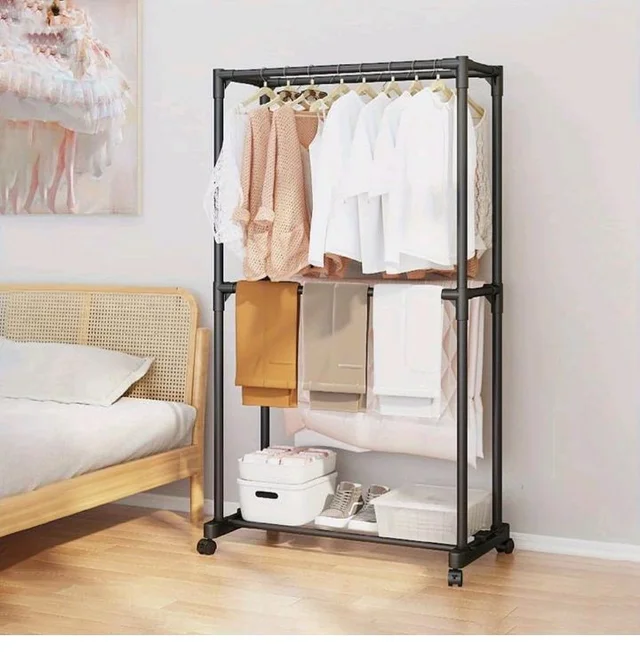 Owme Heavy Duty Metal Garment Rack with Wheels | Portable Clothes Hanging Stand | Rolling Clothing Rack for Bedroom, Laundry & Retail Store | Space Saving Cloth Stand - METAL BLACK, DOUBLE STAND
50+ bou
