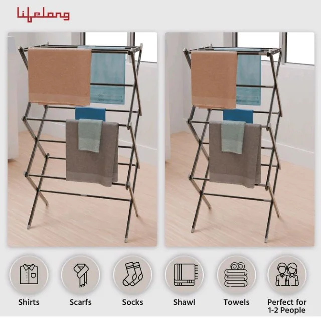 Lifelong Carbon Steel Foldable Clothes Drying Stand for Laundry, Expandable Heavy Duty Space Saving Drying Rack with Adjustable Wings for Indoor Outdoor Home Balcony Bathroom Use
67%
off