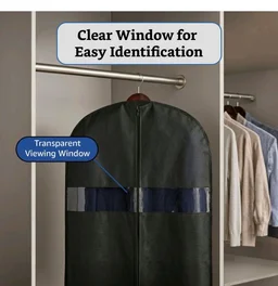 Non-Woven Suit, Coat, Jacket Cover | 120 GSM | Clear Window | Long Zip | 40 x 24 Inches | Pack of 5 (Black)
49%
off