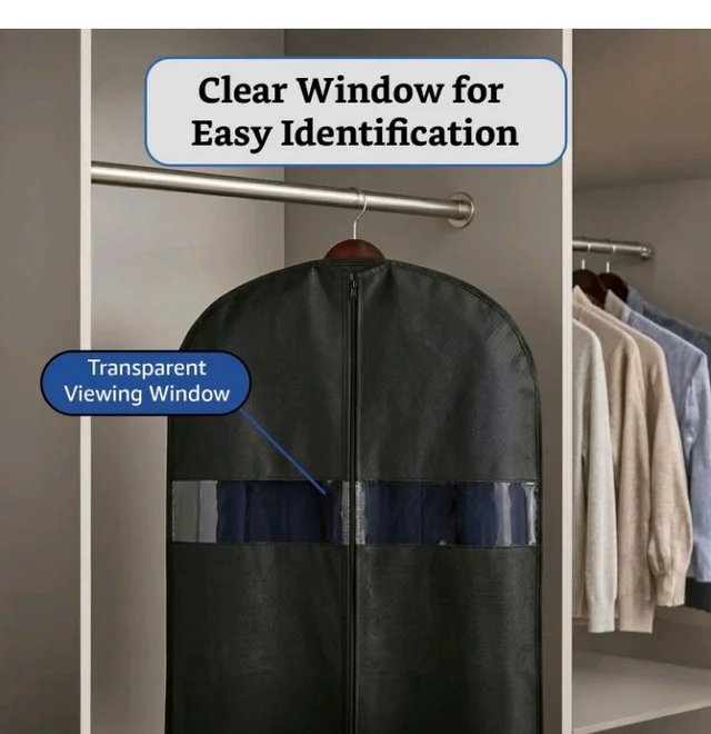 Non-Woven Suit, Coat, Jacket Cover | 120 GSM | Clear Window | Long Zip | 40 x 24 Inches | Pack of 5 (Black)
49%
off