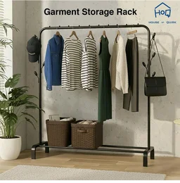 House of Quirk Heavy Duty Iron Garment Rack with 8 Branch Hooks – Freestanding Clothes Organizer Stand with Top Rod & Bottom Shelf for Bedroom & Entryway (Black, 150×42×110 cm)
1K+ bought in past month